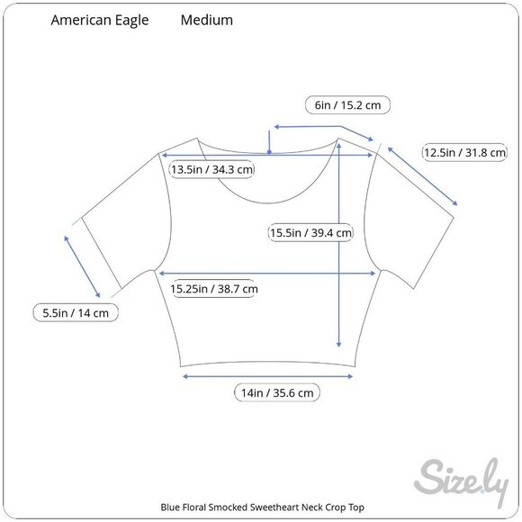 American Eagle Blue Floral Smocked Sweetheart Crop Top Short Puff Sleeves Med - Picture 11 of 11